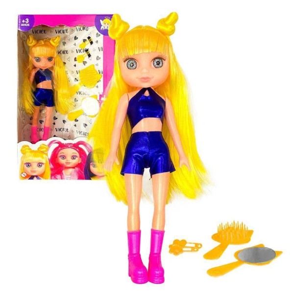 Encontraproduto.com.br - Boneca Violet Gold Loira 30cm Com Acessórios Como Pente Espelho E Prendedores De Cabelo