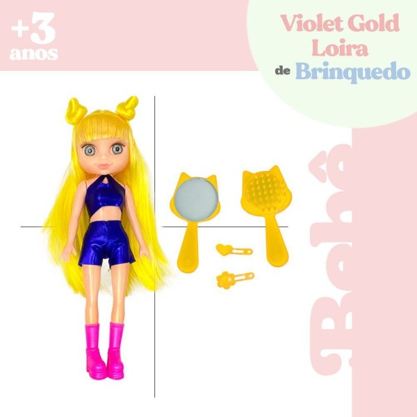 Encontraproduto.com.br - Boneca Violet Gold Loira 30cm Com Acessórios Como Pente Espelho E Prendedores De Cabelo