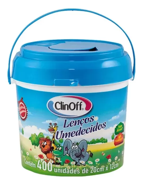 Lenços Umedecidos Clin Off Extra Suave Azul Pote com 400 Unidades