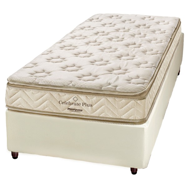 Encontraproduto.com.br - Conjunto Box Solteiro Espuma D45 Minaspuma Celebrate Plus One Face 88x188x65cm