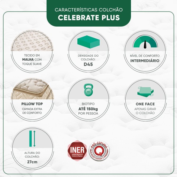 Encontraproduto.com.br - Conjunto Box Solteiro Espuma D45 Minaspuma Celebrate Plus One Face 88x188x65cm