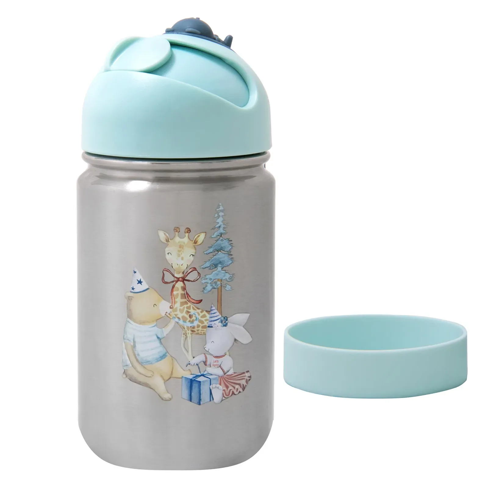 Encontraproduto.com.br - Garrafa Flip Térmica Infantil Festa na Floresta com Alça de Silicone Büp Baby