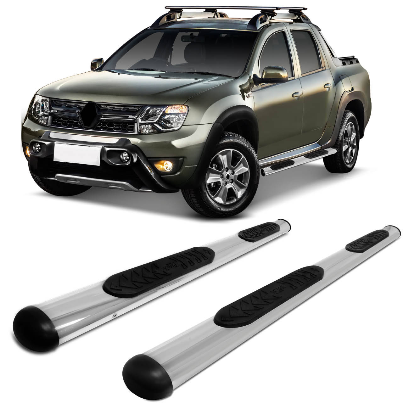 Estribo Lateral Duster Oroch 2016 2017 2018 2019 2020 2021 2022 Cromado Oblongo Oval Track