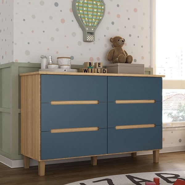 Encontraproduto.com.br - Conjunto De Quarto Infantil Com Guarda-roupa E Cômoda Sky Olmo Italiano/azul