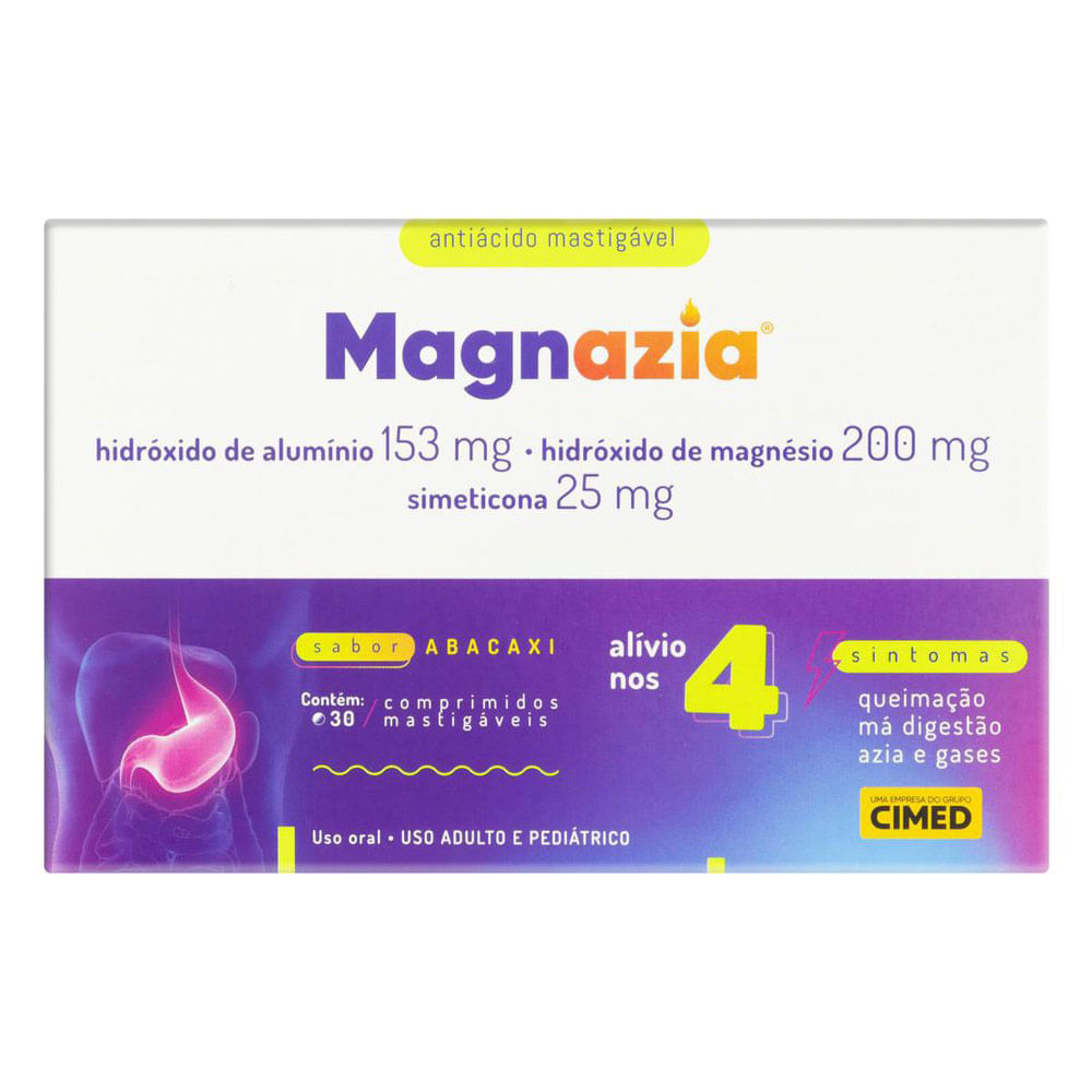 Encontraproduto.com.br - Magnazia Sabor Abacaxi - Caixa com 30 Comprimidos Mastigáveis
