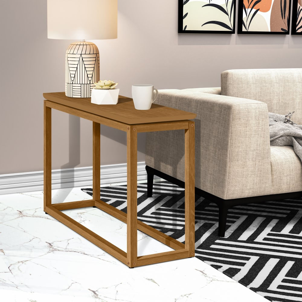 Mesa de Apoio Retangular Sala de Estar Para Sofá Quarto Lateral Multiuso Preto Marrom Madeira