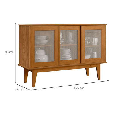 Aparador Buffet Balcão Sala de Estar  3 Portas   Organizador Multiuso Balcão  Preto Marrom Madeira