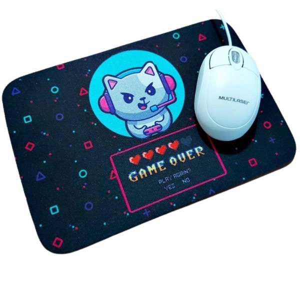 Encontraproduto.com.br - Combo Mouse Multilaser Preto Mo302 + Mouse Pad Gato Mesa
