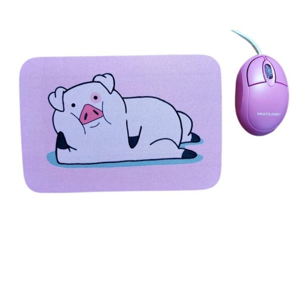 Encontraproduto.com.br - Combo Mouse Multilaser Preto Mo304 + Mouse Pad Pig Deitado