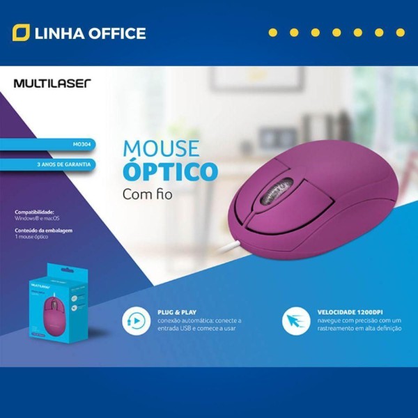 Encontraproduto.com.br - Combo Mouse Multilaser Preto Mo304 + Mouse Pad Pig Deitado