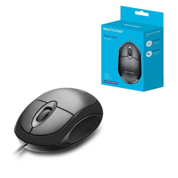 Encontraproduto.com.br - Combo Mouse Multilaser Preto Mo300 + Mouse Pad Gato Mesa