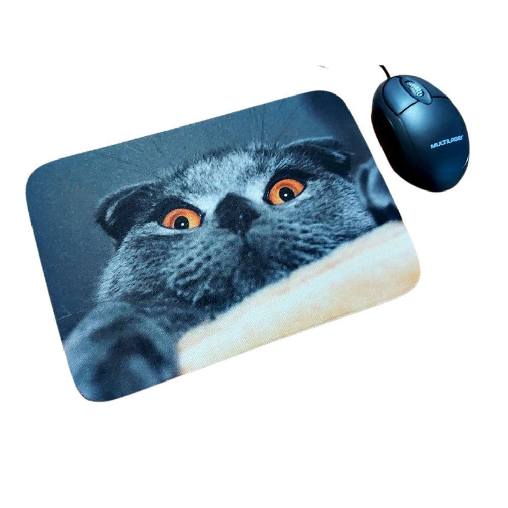Encontraproduto.com.br - Combo Mouse Multilaser Preto Mo300 + Mouse Pad Gato Mesa