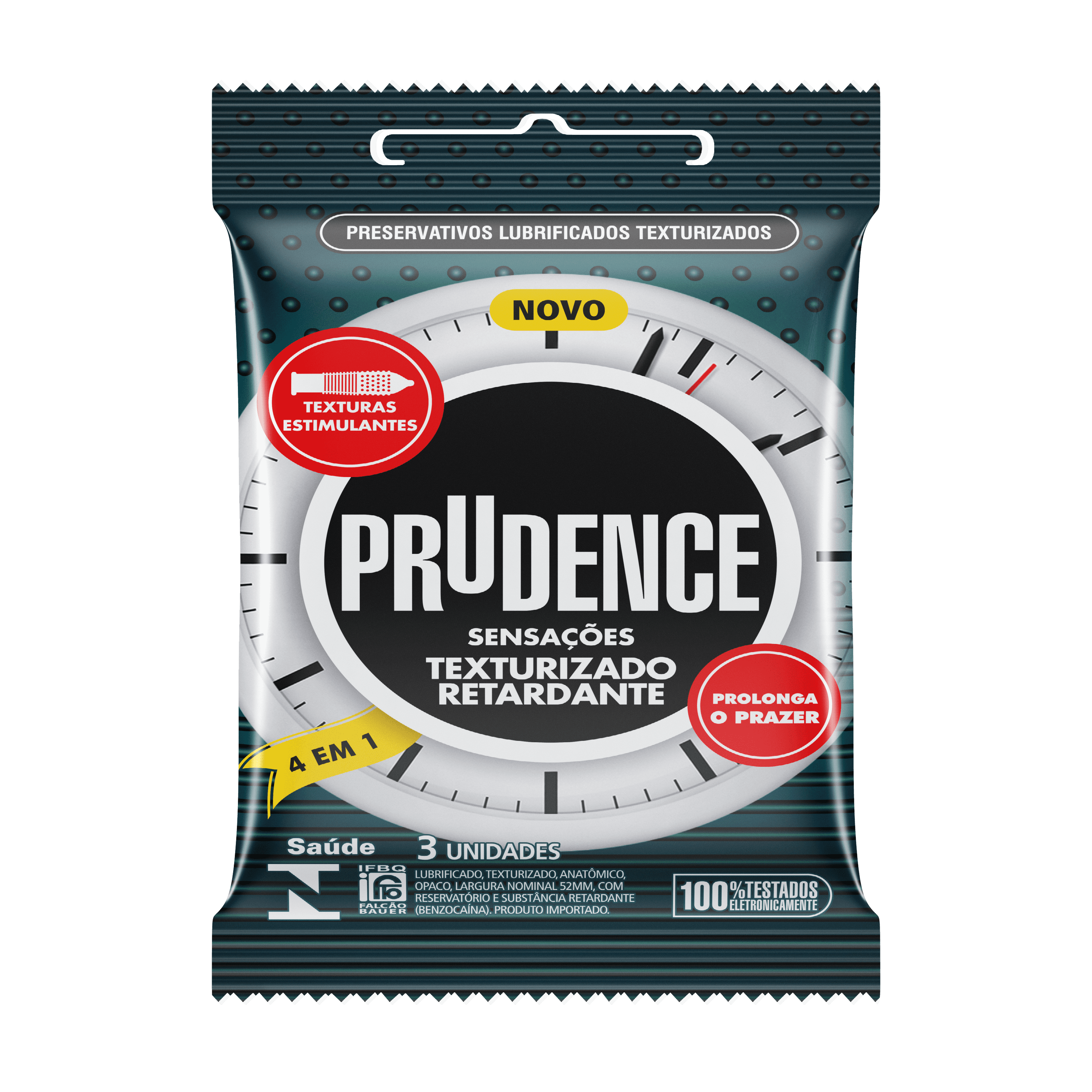 Preservativo Prudence Sensações Texturizado Retardante com 3 unidades