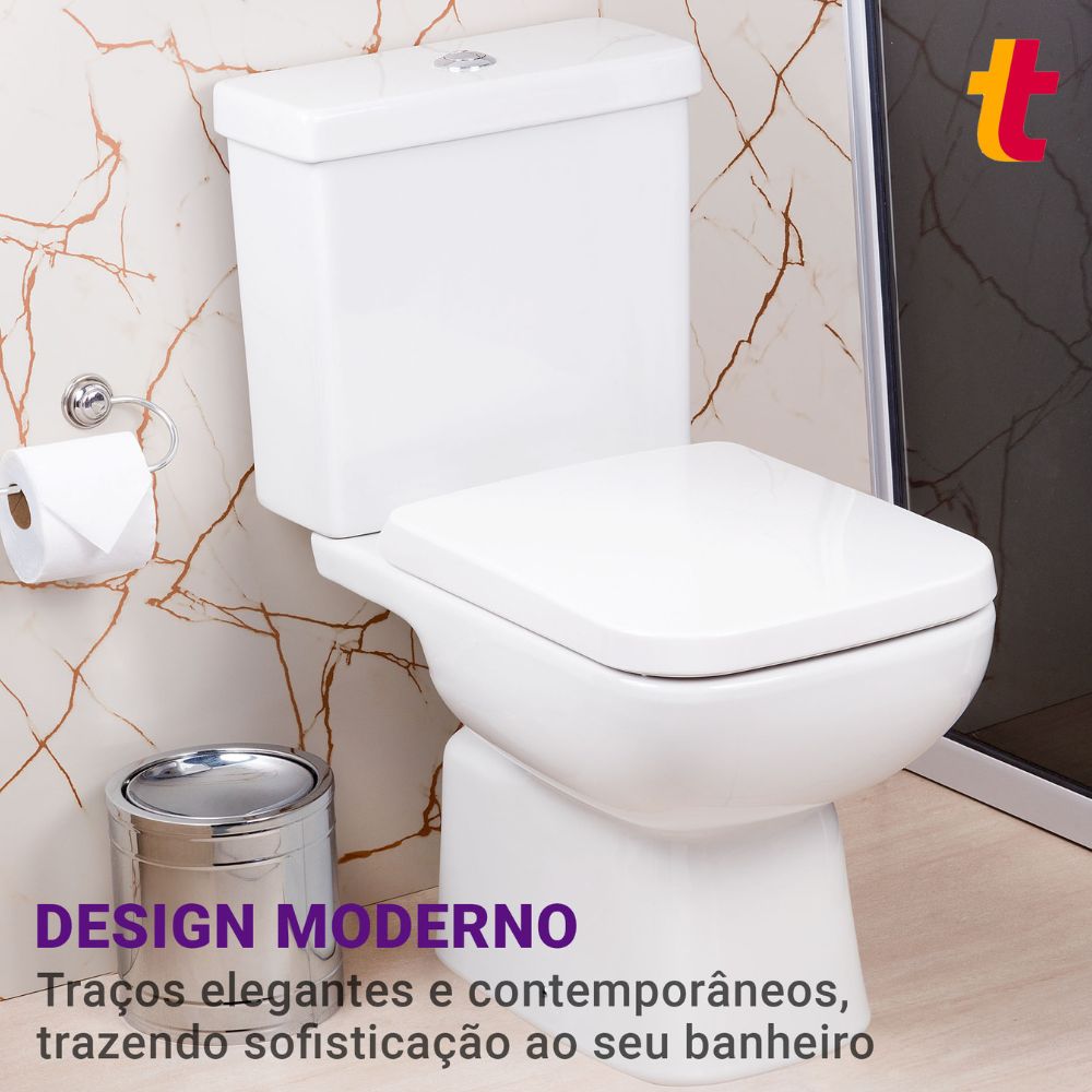 Encontraproduto.com.br - Kit Vaso Sanitário com Caixa Acoplada Assento Pp Soft Close Branco 3/6L Misti Icasa
