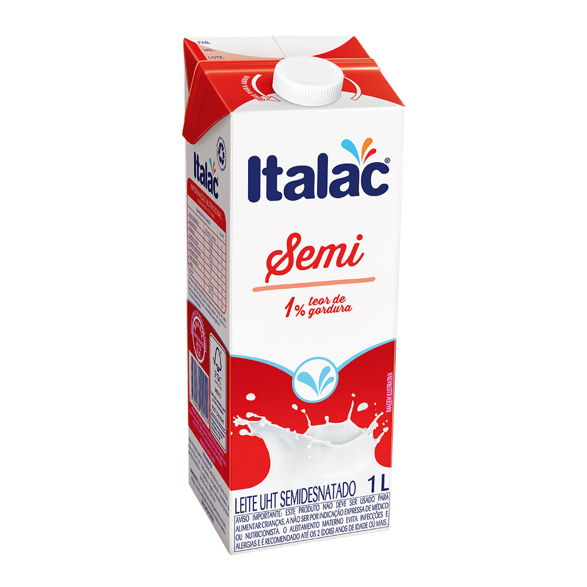 Encontraproduto.com.br - Leite Longa Vida Italac Semidesnatado Com tampa TP com 1L
