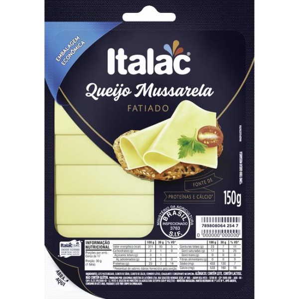 Encontraproduto.com.br - Queijo Mussarela Italac Fatiado Pacote com 150g