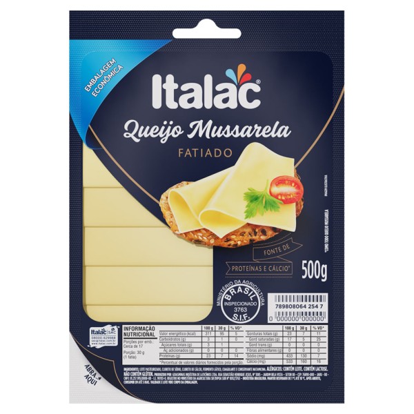 Encontraproduto.com.br - Queijo Mussarela Italac Fatiado Pacote com 500g