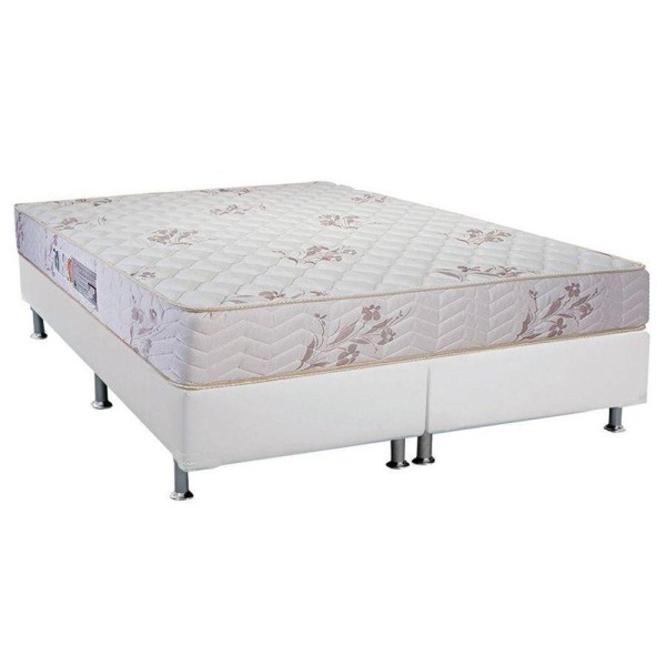 Encontraproduto.com.br - Cama Box Queen: Colchão Espuma D45 Luckspuma Gran Luck Floral Pró Saúde + Base White(158X198)
