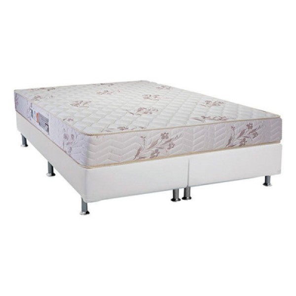 Encontraproduto.com.br - Cama Box Queen: Colchão Espuma D45 Luckspuma Gran Luck Floral Pró Saúde + Base White(158X198)