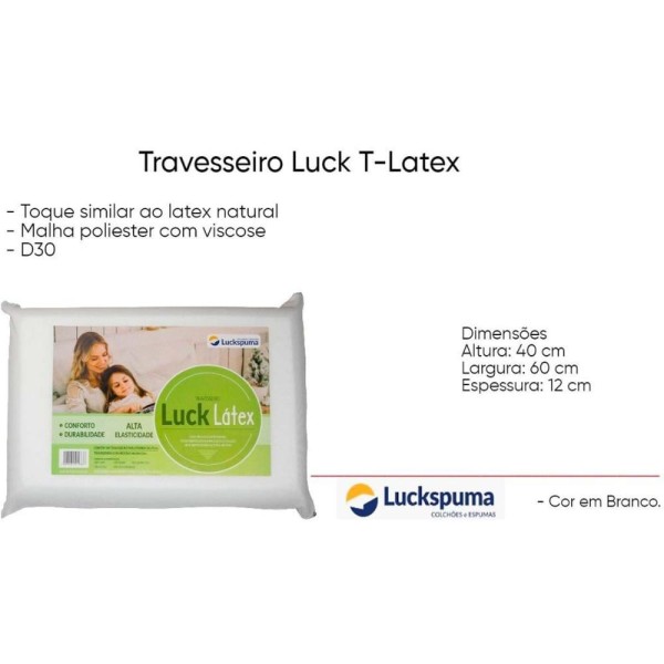 Encontraproduto.com.br - Travesseiro Espuma Luck T-Látex D30 (60x40x12) - Luckspuma