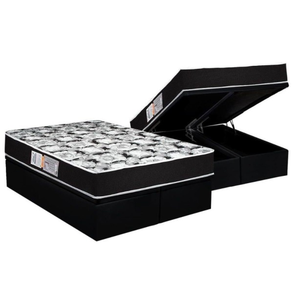 Encontraproduto.com.br - Cama Box Baú Queen: Colchão Espuma D45 Luckspuma Gran Luck Pró Saúde Duplo + Base Black(158X198)
