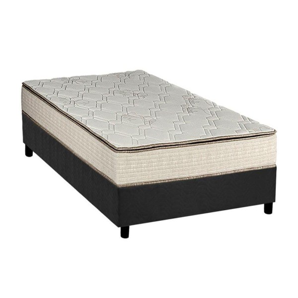 Encontraproduto.com.br - Conjunto Box Solteiro: Colchão Molas Luckspuma Bonnel Montreal Spring + Base CRC Suede Gray(88x188)
