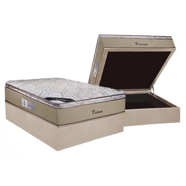 Encontraproduto.com.br - Conjunto Box Baú Casal: Colchão Espuma Luckspuma Masterpocket Platinum New + Base Crc Suede Clean(138x188)