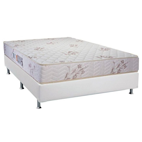 Cama Box Casal: Colchão Espuma D45 Luckspuma Gran Luck Floral Pró Saúde + Base White(138X188)