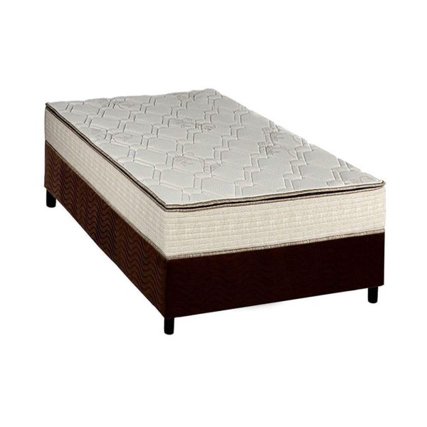 Encontraproduto.com.br - Cama Box Solteiro: Colchão Molas Luckspuma Bonnel Montreal Spring + Base Crc Suede Brown(88x188)
