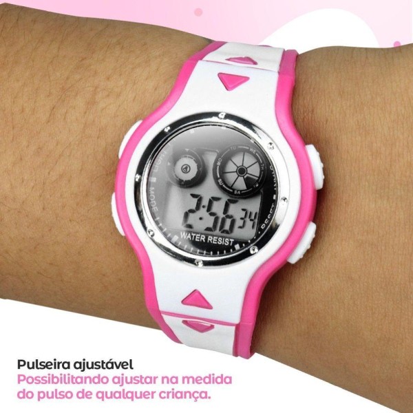 Encontraproduto.com.br - Relogio Digital Rosa Infantil Led + Case Premium + Oculos Qualiadde Premium Original Silicone Menina