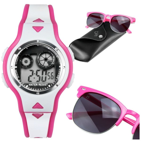 Encontraproduto.com.br - Relogio Digital Rosa Infantil Led + Case Premium + Oculos Qualiadde Premium Original Silicone Menina