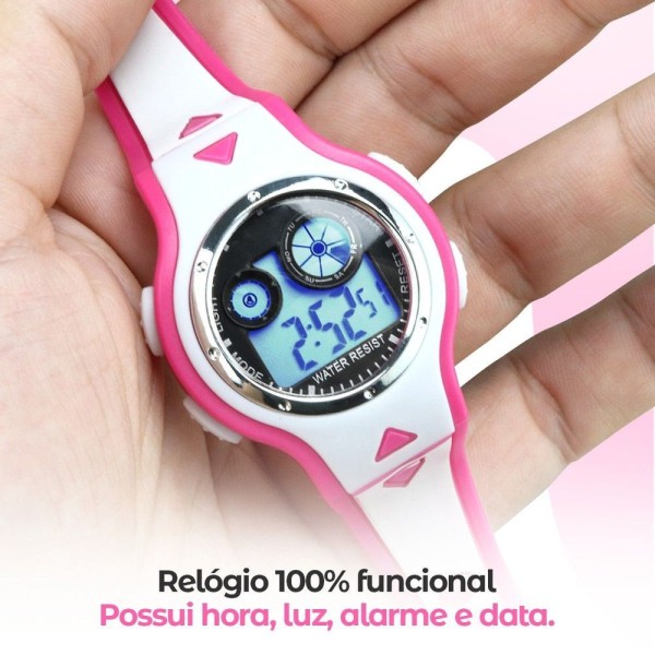 Encontraproduto.com.br - Relogio Digital Rosa Infantil Led + Case Premium + Oculos Qualiadde Premium Original Silicone Menina