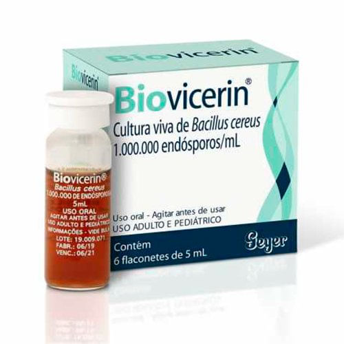 Encontraproduto.com.br - Biovicerin 1000000ESPOROS/ML Suspensão oral - 6 Flaconetes com 5 mL