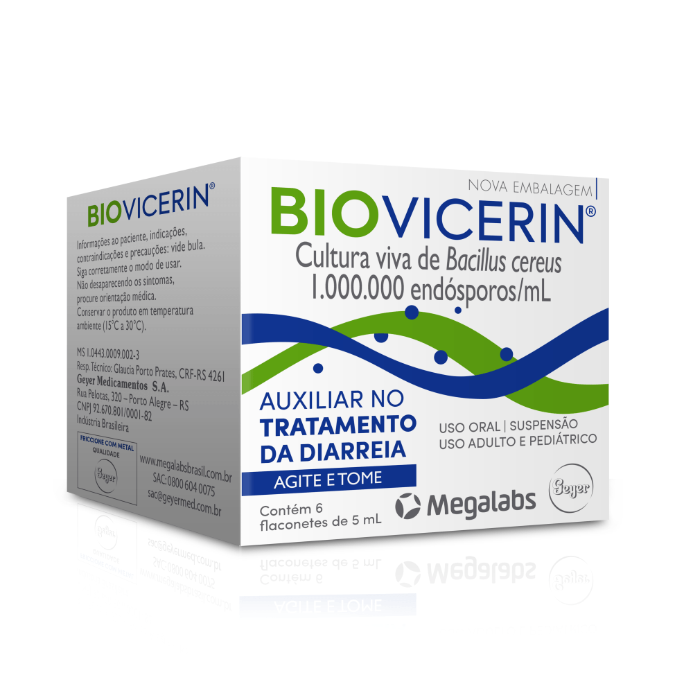 Encontraproduto.com.br - Biovicerin 1000000ESPOROS/ML Suspensão oral - 6 Flaconetes com 5 mL