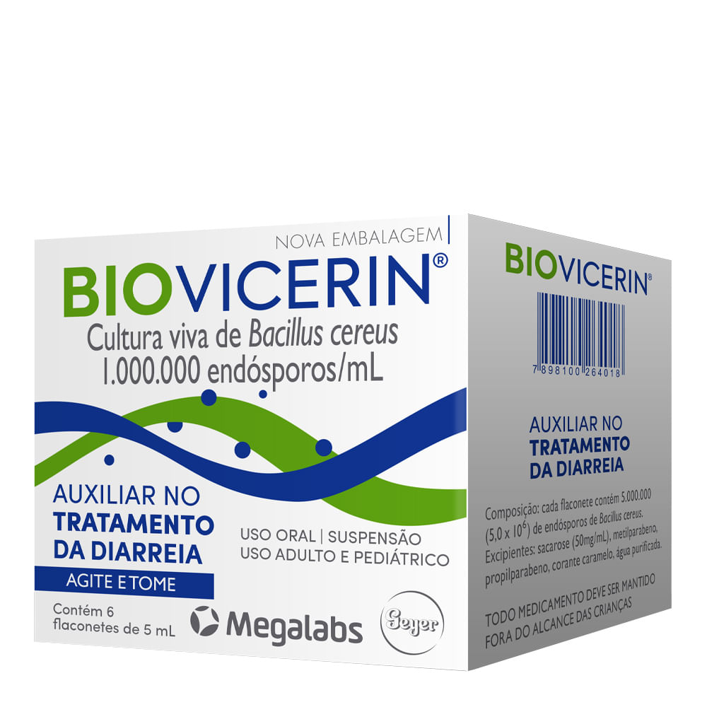 Encontraproduto.com.br - Biovicerin 1000000ESPOROS/ML Suspensão oral - 6 Flaconetes com 5 mL