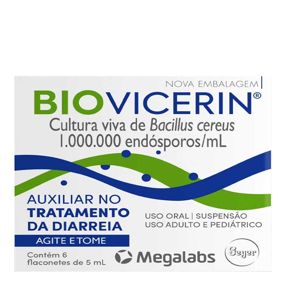 Encontraproduto.com.br - Biovicerin 1000000ESPOROS/ML Suspensão oral - 6 Flaconetes com 5 mL