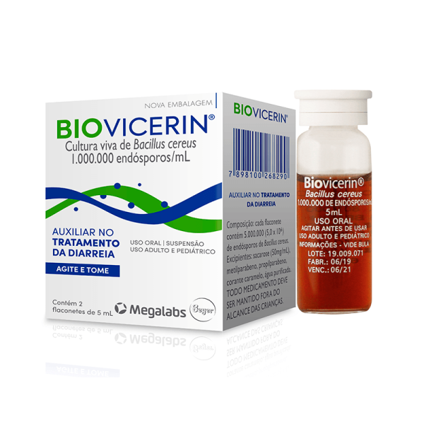 Encontraproduto.com.br - Biovicerin 1000000 ESPOROS/ML Suspensão oral - 2 Flaconetes com 5 mL