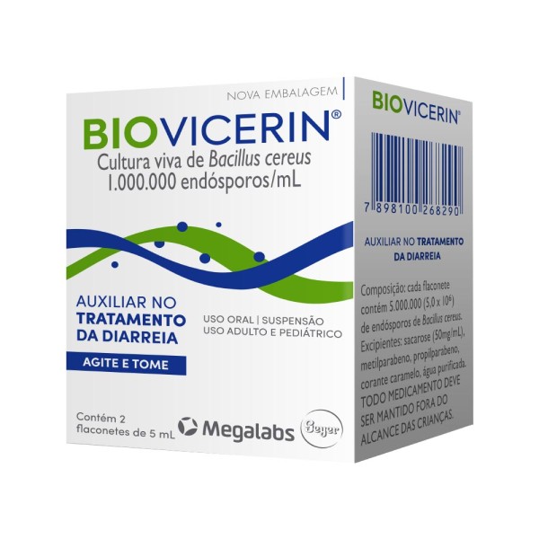Encontraproduto.com.br - Biovicerin 1000000 ESPOROS/ML Suspensão oral - 2 Flaconetes com 5 mL