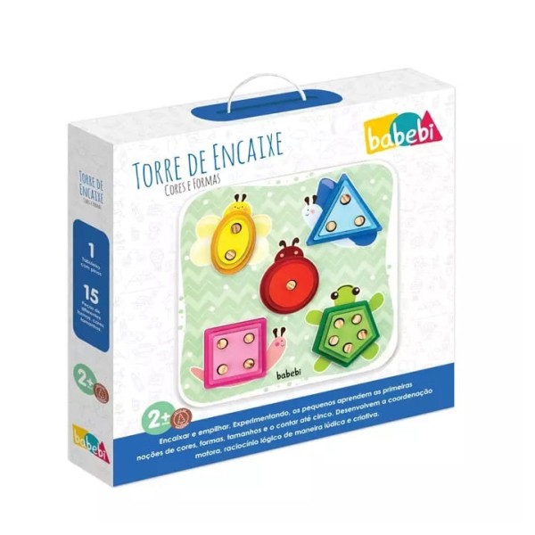 Encontraproduto.com.br - Brinquedo Criativo Torre de Encaixe Cores e Formas - Babebi