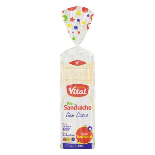 Pão de Forma Vital Sanduíche sem Casca Zero Lactose 280g
