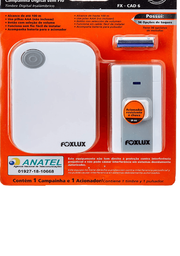 Encontraproduto.com.br - Campainha Foxlux 12.19 sem Fio A Pilha Ding Dong 12V