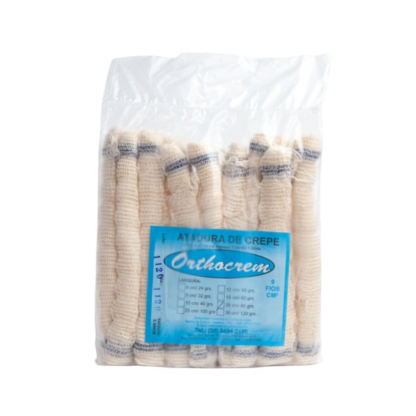 Atadura Crepe 20cm x 1,0m 9 Fios - Pacote com 12 unidades