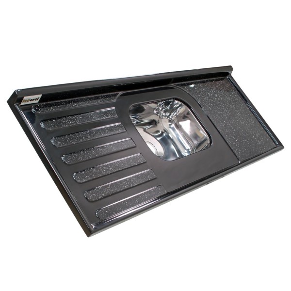 Encontraproduto.com.br - Pia Isocril 150cm Preta com Cuba Inox Corso