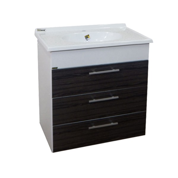 Conjunto Malaga 70cm Castanho (Toucador + Lavatório Isocril Branco) Corso