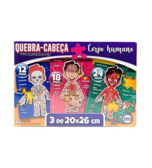 Quebra Cabeça Progressivo Corpo Humano Com 3 - Toia 12131