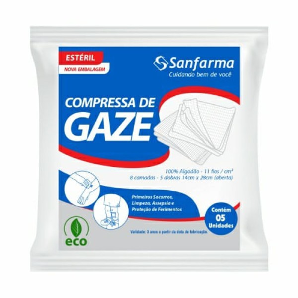 Encontraproduto.com.br - Compressa de Gaze Sanfarma c/ 5 Unidades