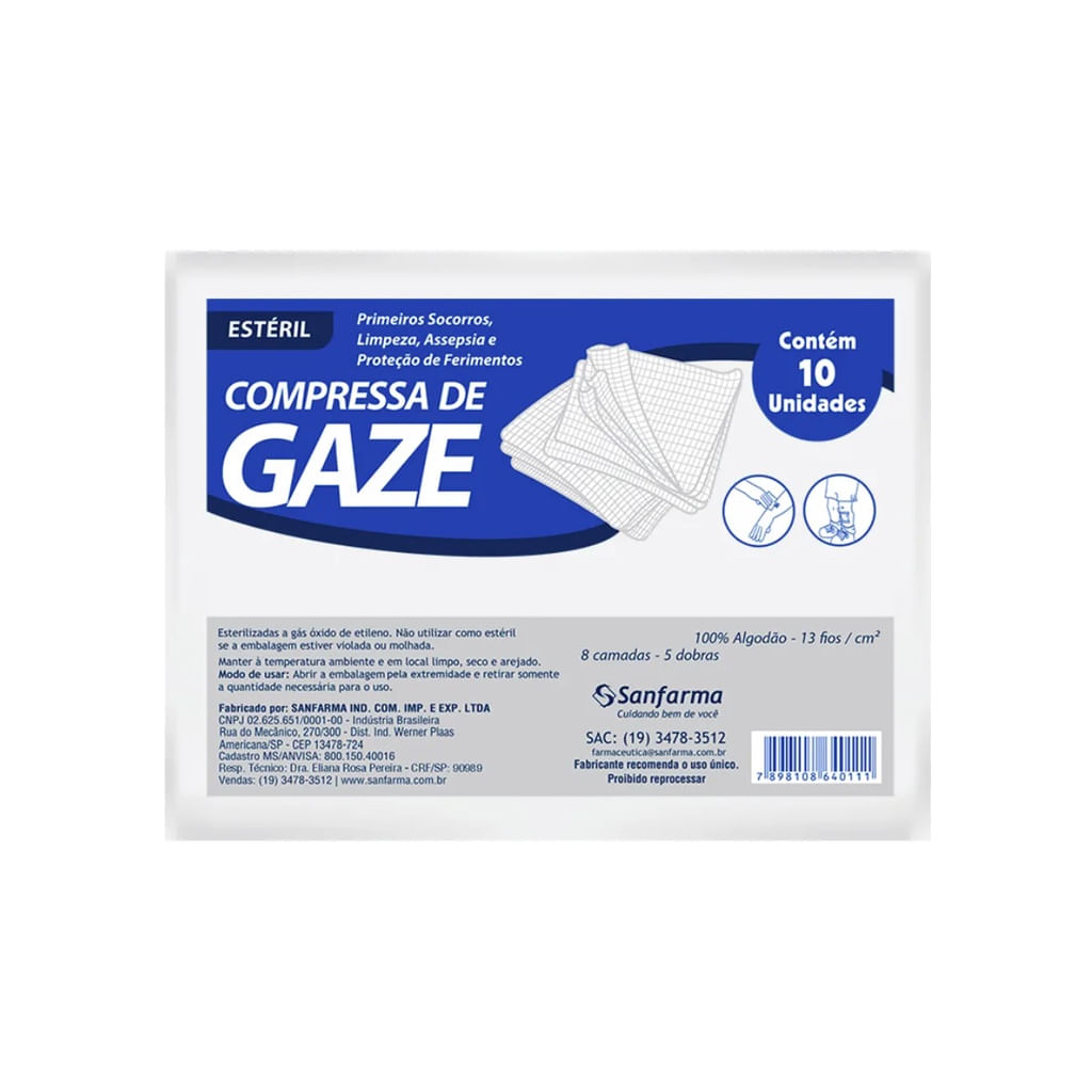 Encontraproduto.com.br - Compressas De Gaze Esterilizadas Cicatrisan 13 Fios 7,5x7,5cm 10 Unidades