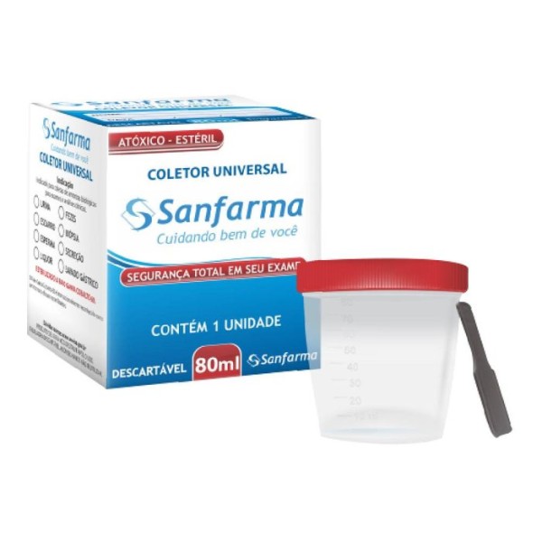 Encontraproduto.com.br - Pote Coletor Universal Esteril Para Exame Sanfarma 80ml