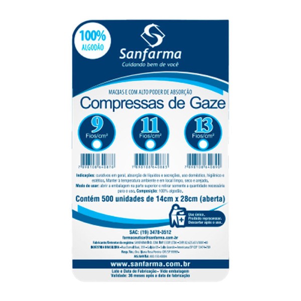 Encontraproduto.com.br - Compressa Gaze Sanfarma com 500 unidades