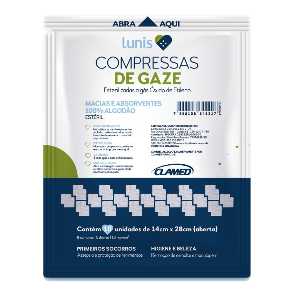 Encontraproduto.com.br - Compressa Gaze Lunis Bem Cuidar 13 Fios Com 10 Unidades